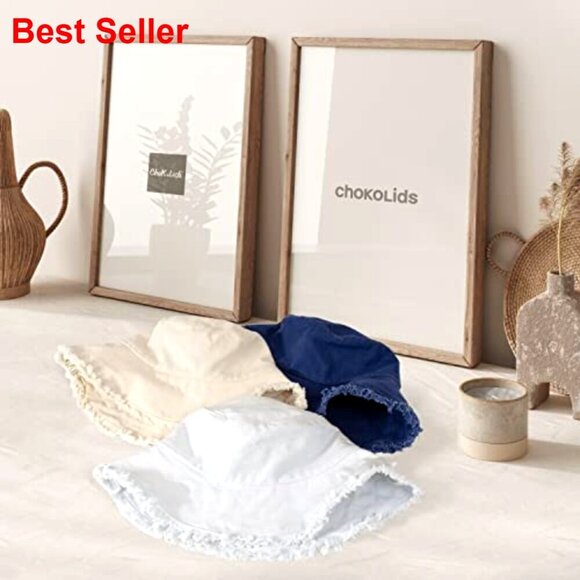Frayed Bucket Hat 100% Cotton Wide Brim Summer Beach Outdoor Headwear